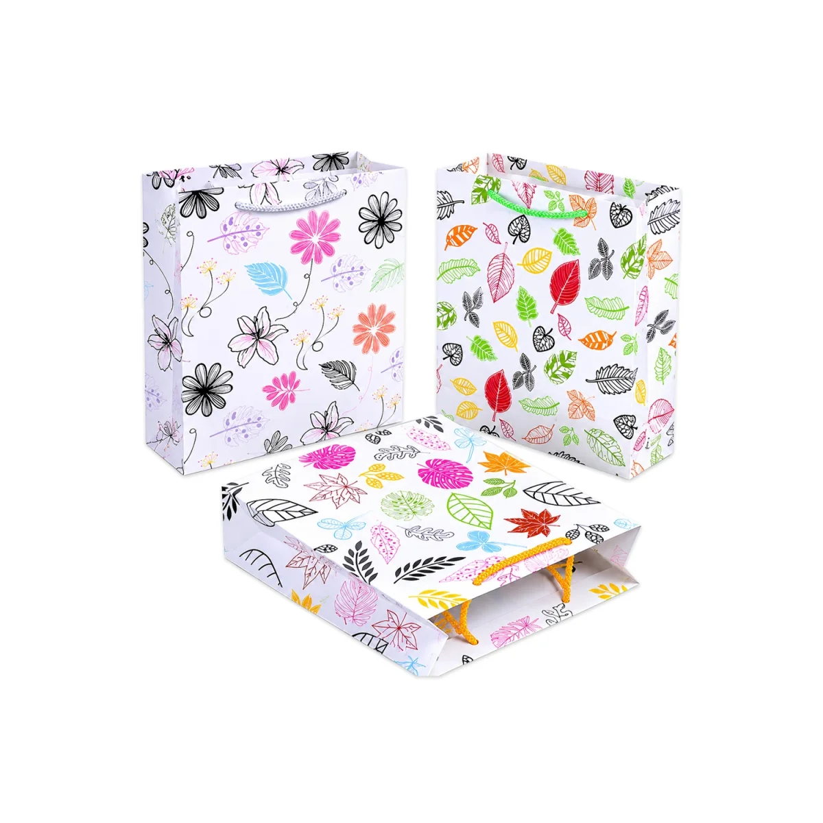 BOLSA REGALO PLASTICA HOJAS 18*22*7.5CM (PQTX12)