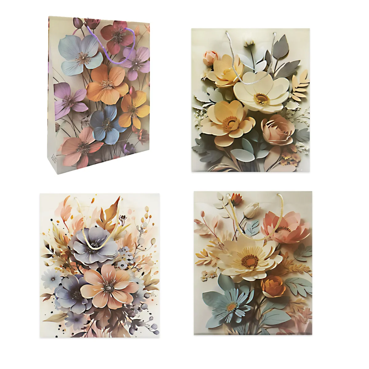 BOLSA REGALO PLASTICA FLORES 26.5*34*8CM (PQTX12)
