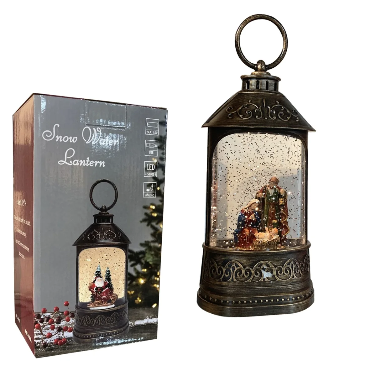 ADORNO FAROL NAVIDEÑO MUSICAL LUZ CALIDA (USB/PILAS)