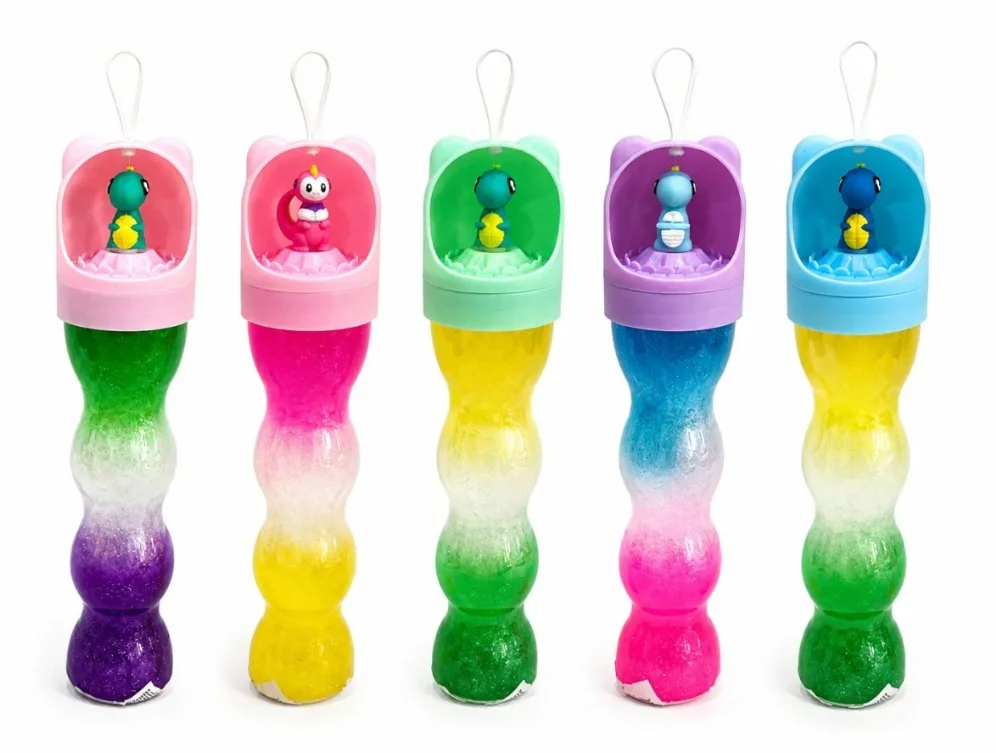 SLIME TUBO ESCARCHADO CON DINOSAURIO