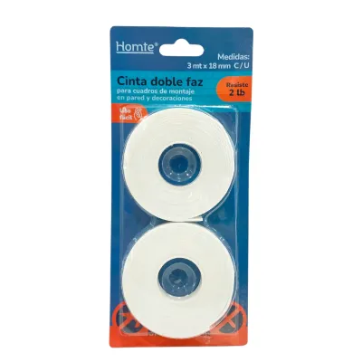 CINTA DOBLE FAZ BLANCA 18MM*3M X2