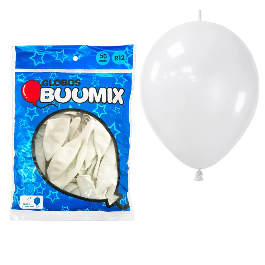 GLOBO DE LATEX CONECTOR LISO BLANCO R12X50