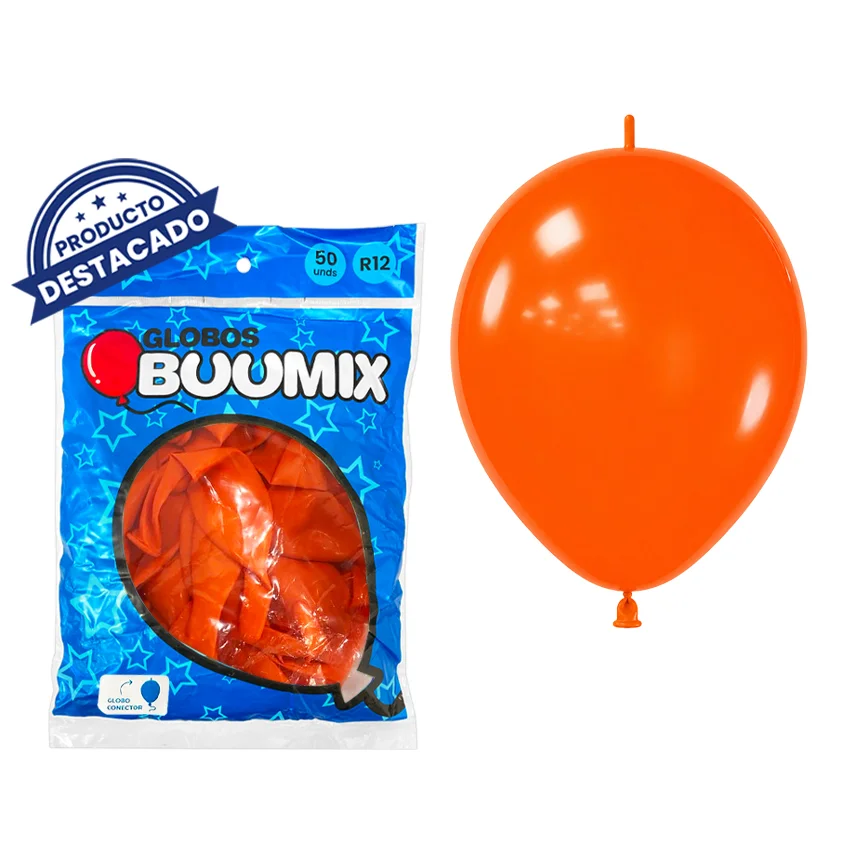 GLOBO DE LATEX CONECTOR LISO NARANJA R12X50