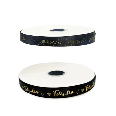 CINTA DECORATIVA NEGRA DE TELA FELIZ DIA 1.5CM*100Y (PQTX6)