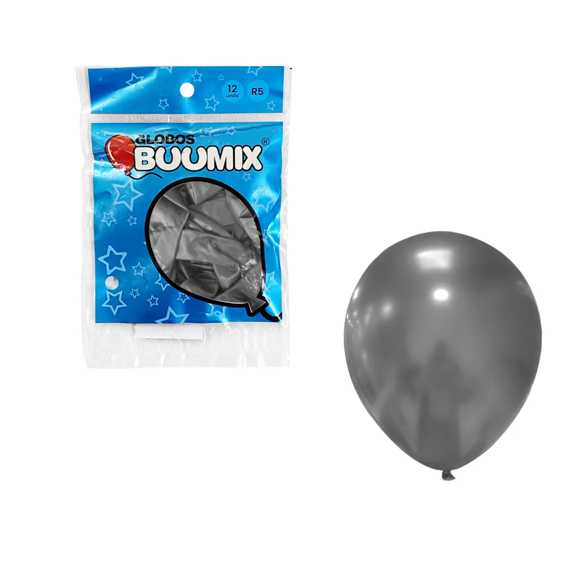 GLOBO DE LATEX LISO PLATEADO R5X12