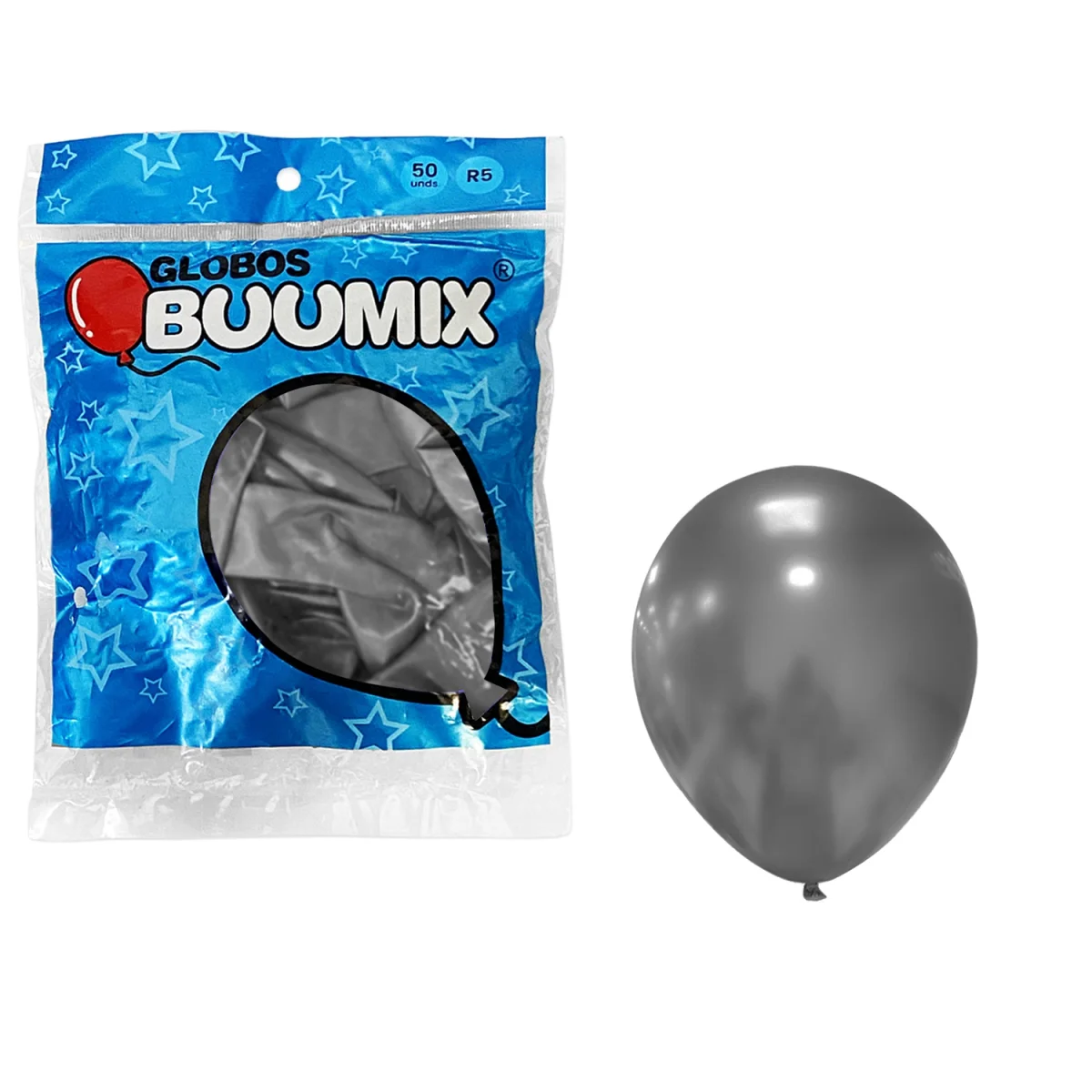 GLOBO DE LATEX LISO PLATEADO R5X50