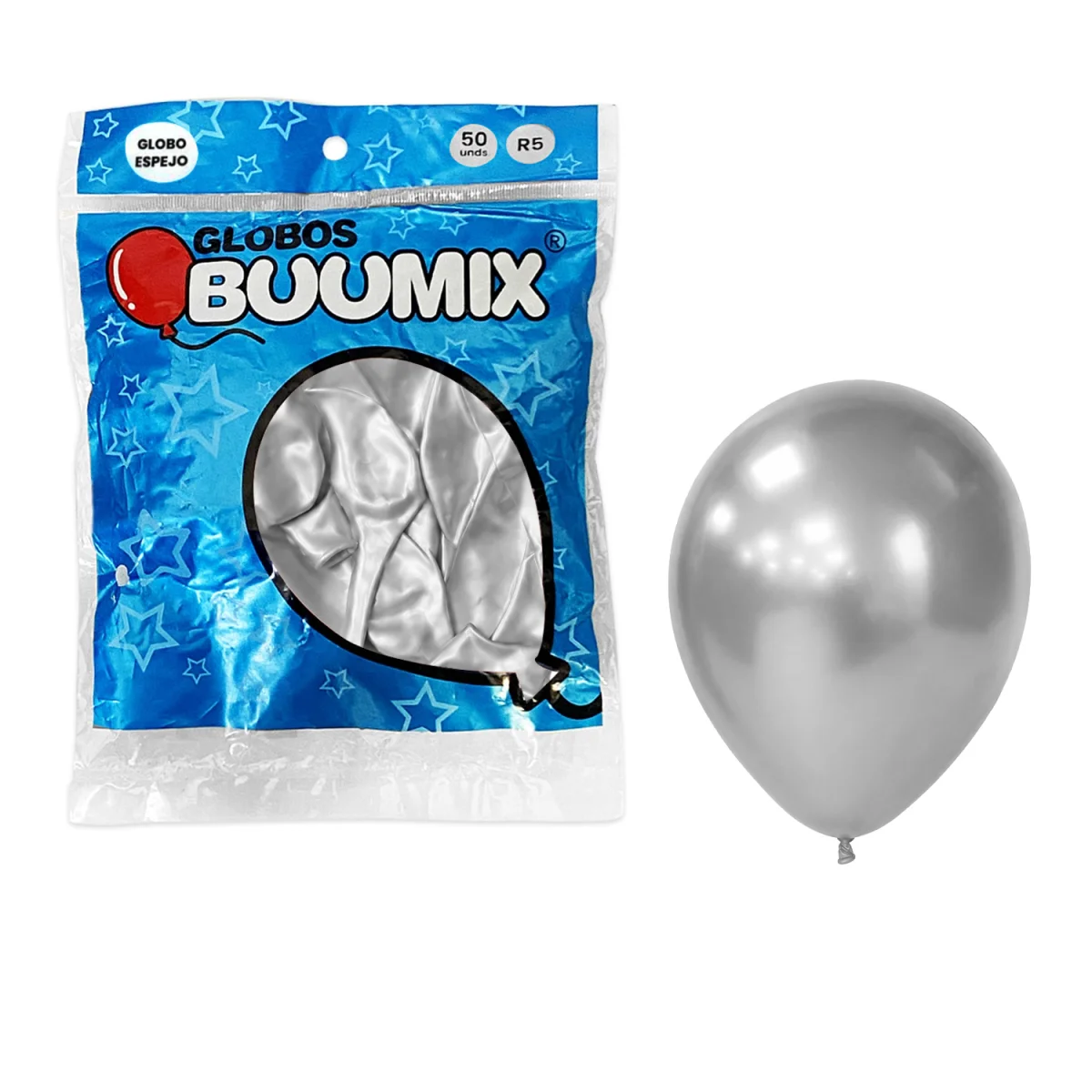 GLOBO DE LATEX ESPEJO PLATEADO R5X50