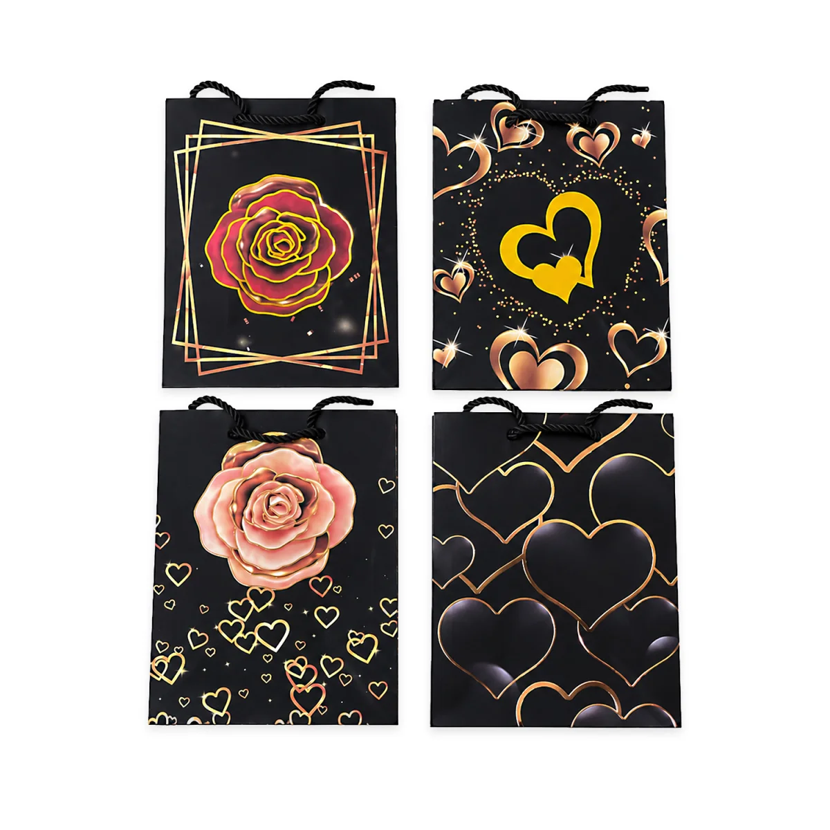 BOLSA REGALO MOTIVOS NEGRA 23*18*10CM (PQTX12)
