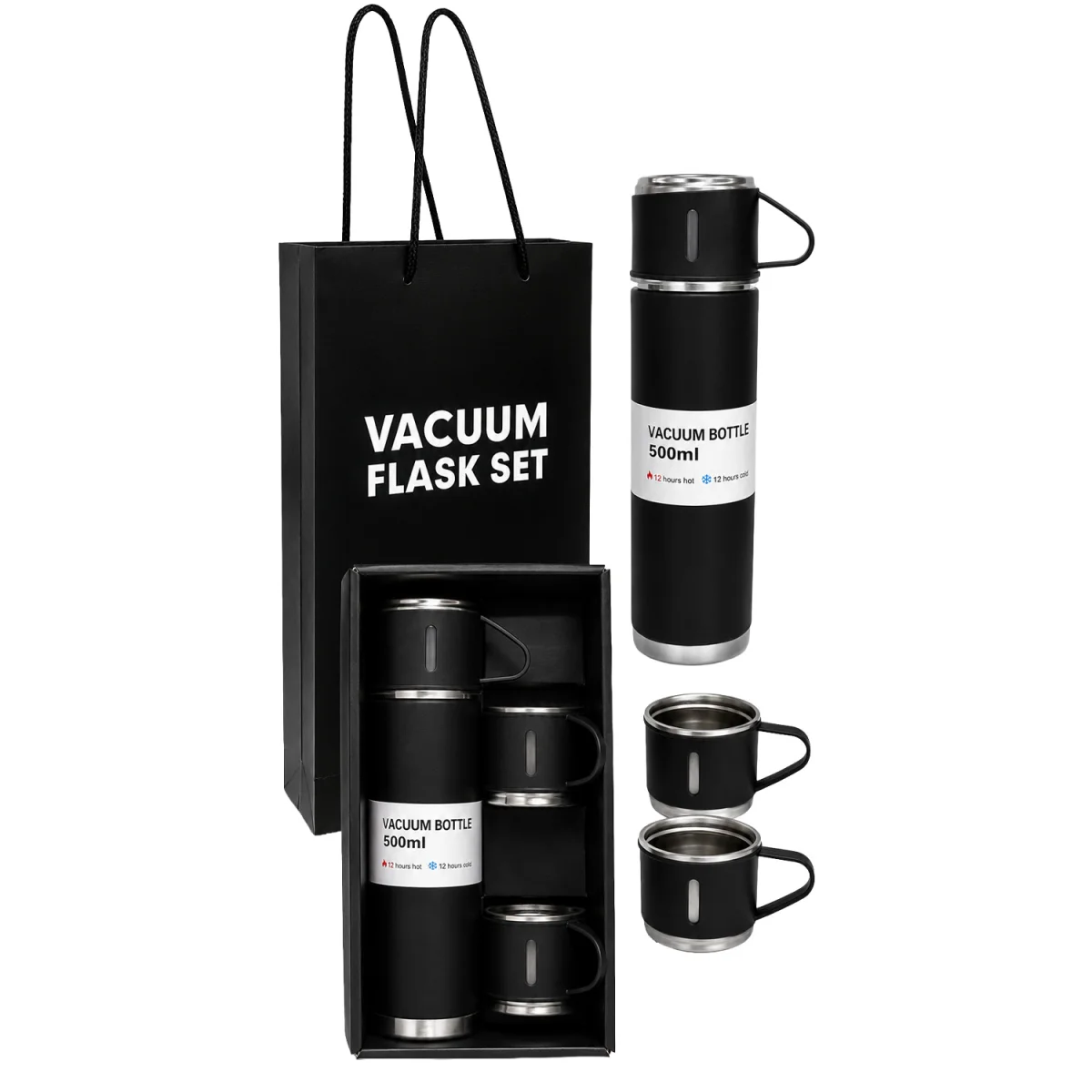 SET TERMO NEGRO TERMICO CON TAZAS EN CAJA 500ML