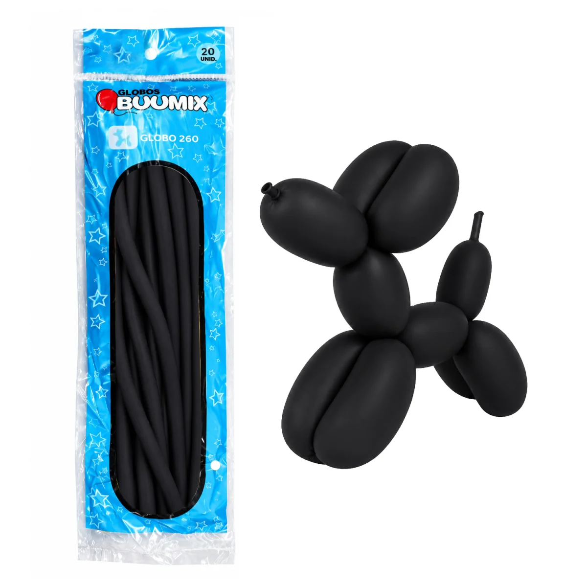 GLOBO DE LATEX MIL FIGURAS LISO NEGRO X20