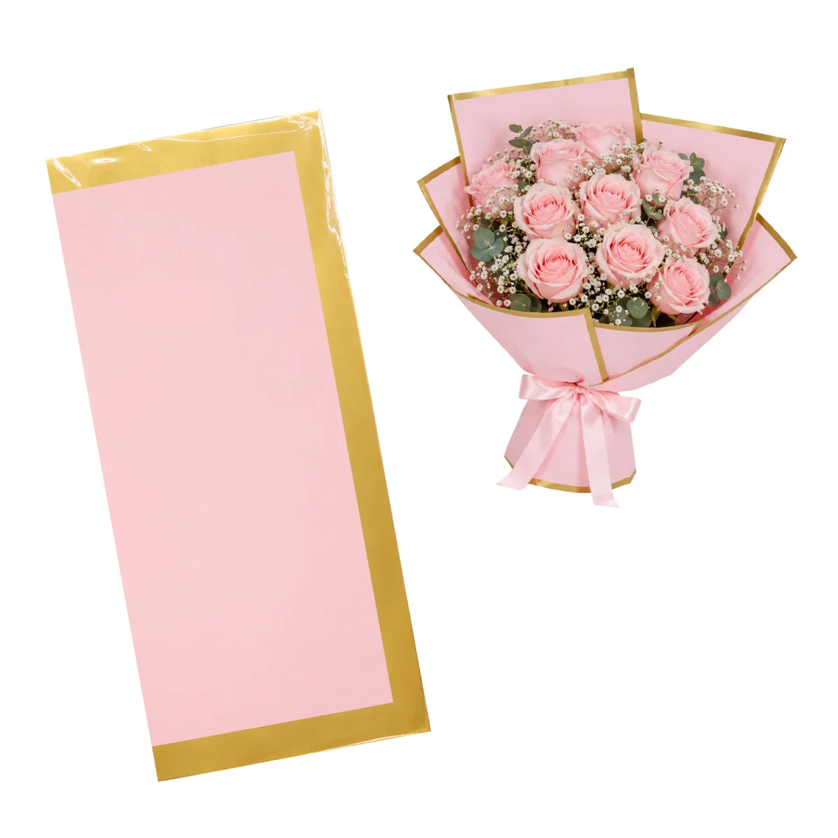 PAPEL COREANO ROSADO CLARO BORDE DORADO X20