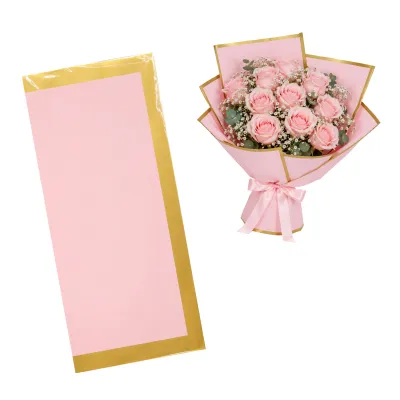 PAPEL COREANO ROSADO CLARO BORDE DORADO X20
