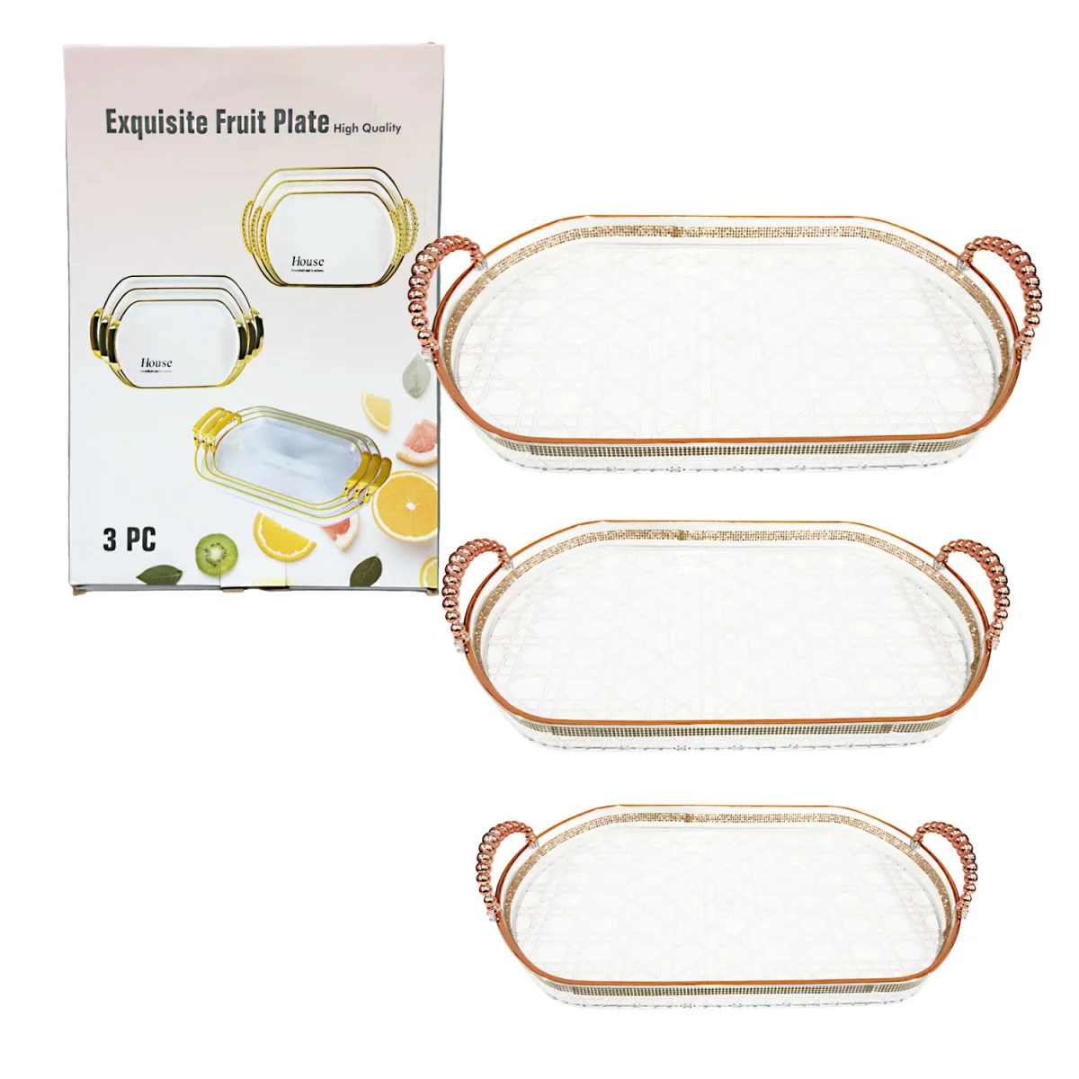 SET BANDEJA TRANSPARENTE CON AGARRE X3