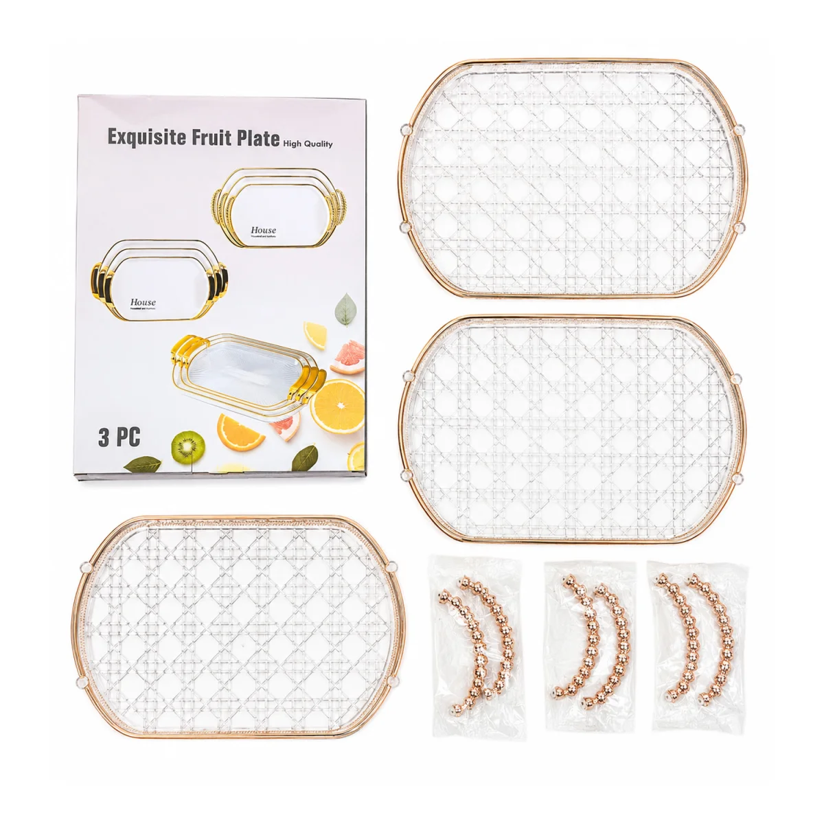 SET BANDEJA TRANSPARENTE CON AGARRE X3