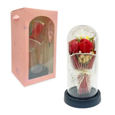 RAMO ROSA ARTIFICIAL ROJA CON LUZ ENCAPSULADA (PILAS)