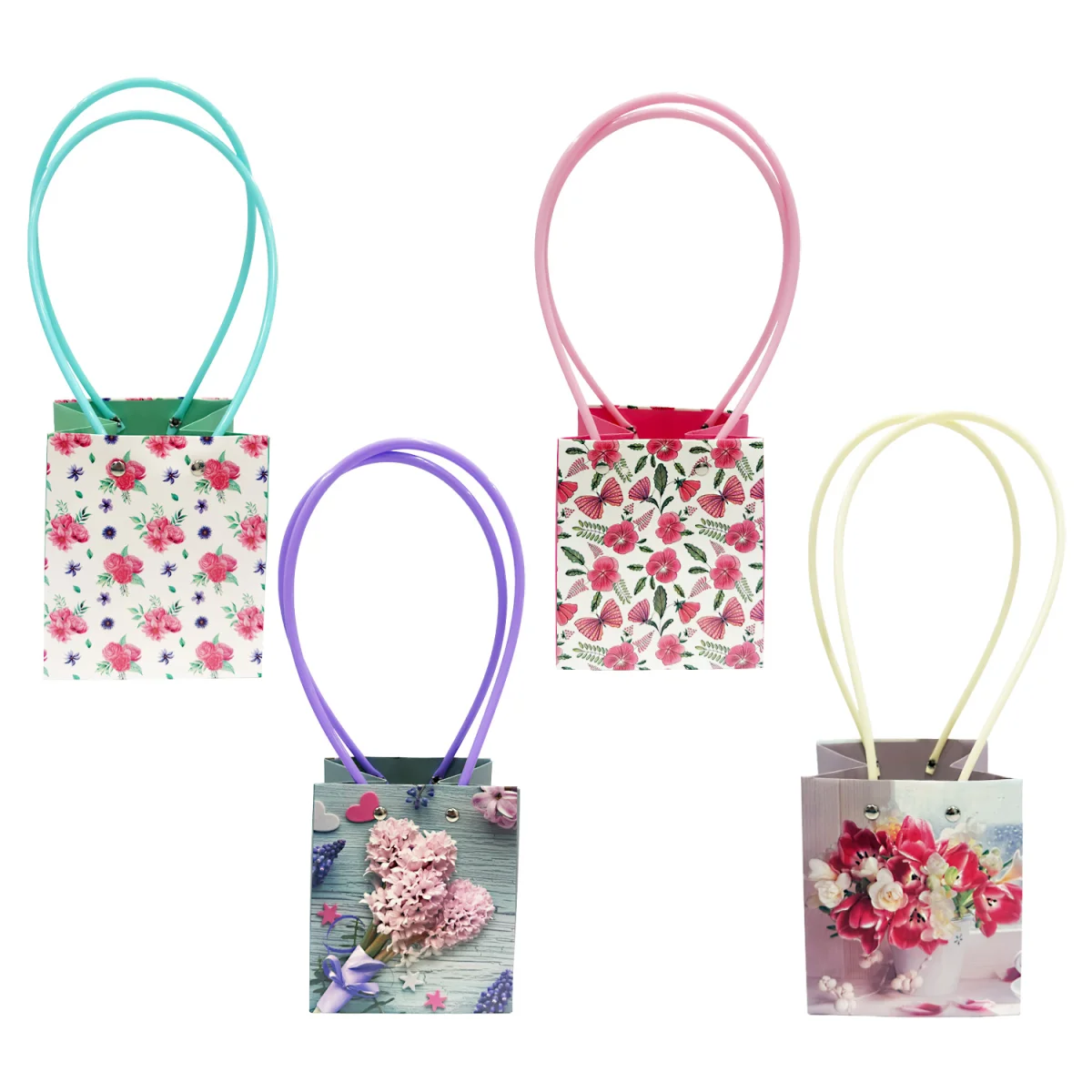 BOLSA REGALO TIPO BOLSO FLORES 13*9.5*15.5CM (PQTX10)