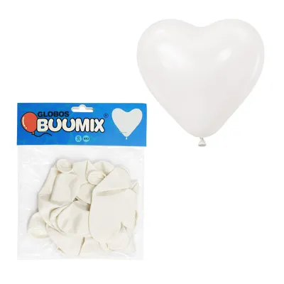 GLOBO DE LATEX CORAZON LISO BLANCO R10X12 (PQTX12)