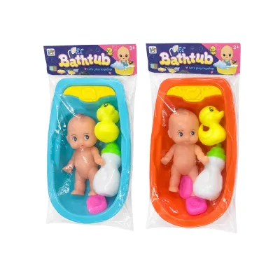 BAÑERA CON BEBE Y ACCESORIOS EN BOLSA DOS COLORES