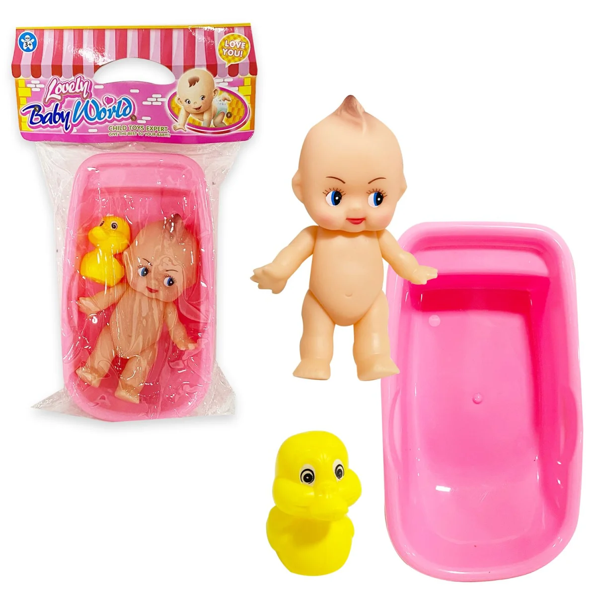 BAÑERA CON BEBE Y ACCESORIOS EN BOLSA