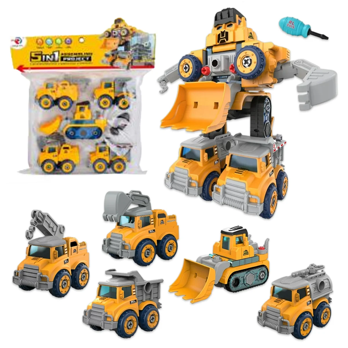 ROBOT CARRO DE CONSTRUCCION ARMABLE 5 EN 1