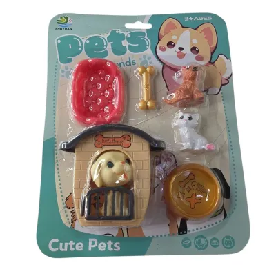 CASITA DE MASCOTA CON 3 PERRITOS ENCARTONADOS