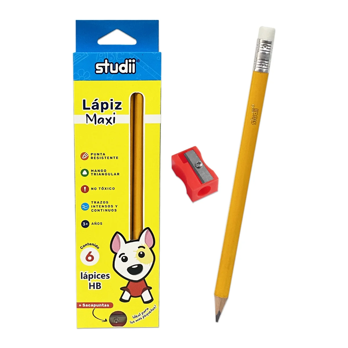 CAJA DE LAPIZ MAXI JUMBO HB X6 CON SACAPUNTA