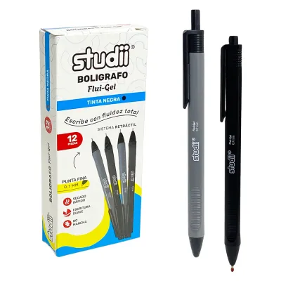 CAJA LAPICERO FLUI-GEL NEGRO X12