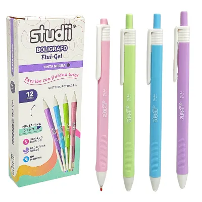 CAJA LAPICERO COLOR PASTEL FLUI-GEL TINTA N. X12