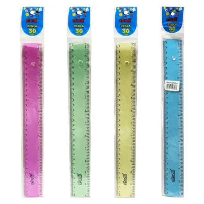 REGLA RIGIDA DOBLE BISEL COLORES 30CM (PQTX24)