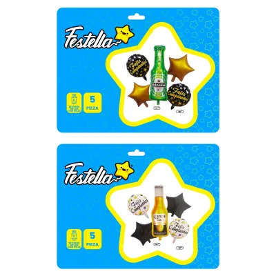 KIT GLOBO CERVEZA FELIZ CUMPLEAÑOS X5 (PQTX12)