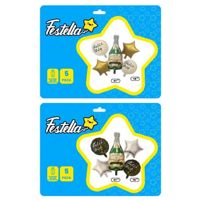 KIT GLOBO CHAMPAÑA FELIZ DIA X5PCS (PQTX12)