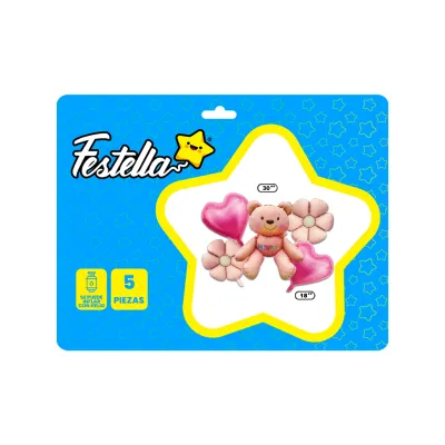 KIT GLOBO OSO ROSADO X5PCS (PQTX12)