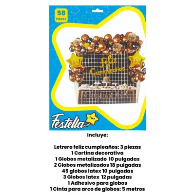 KIT GLOBO ORGANICO FELIZ CUMPLEAÑOS X58PCS (PQTX5)