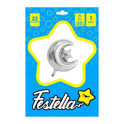 GLOBO LUNA CON ESTRELLA 22" PLATEADO