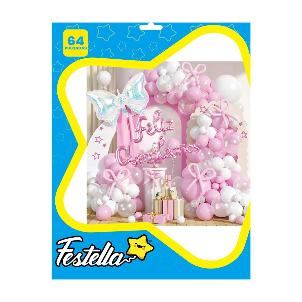 KIT GLOBO ORGANICO MARIPOSA FELIZ CUMPLEAÑOS X64PCS (PQTX12)