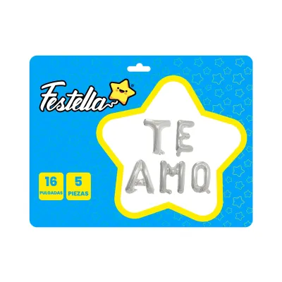 GLOBO TE AMO PLATEADO X5PCS 16" (PQTX12)