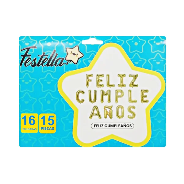 GLOBO FELIZ CUMPLEAÑOS 16" DORADO (PQTX12)
