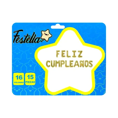 GLOBO FELIZ CUMPLEAÑOS 16" DORADO (PQTX12)