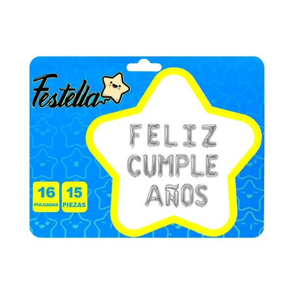 GLOBO FELIZ CUMPLEAÑOS PLATEADO (PQTX12)