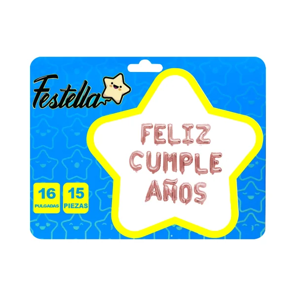 GLOBO FELIZ CUMPLEAÑOS PALO ROSA (PQTX12)