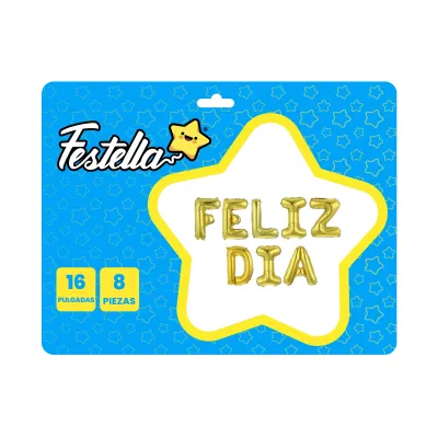 GLOBO FELIZ DIA DORADO 16" X8PCS (PQTX12)