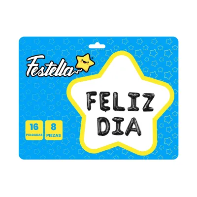 KIT GLOBO FELIZ DIA NEGRO 16" X8PCS (PQTX12)