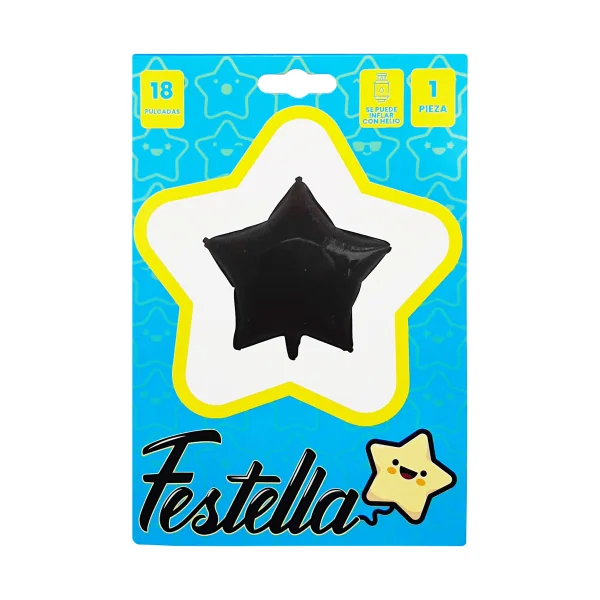 GLOBO ESTRELLA NEGRO CARTON 18"(PQTX25)