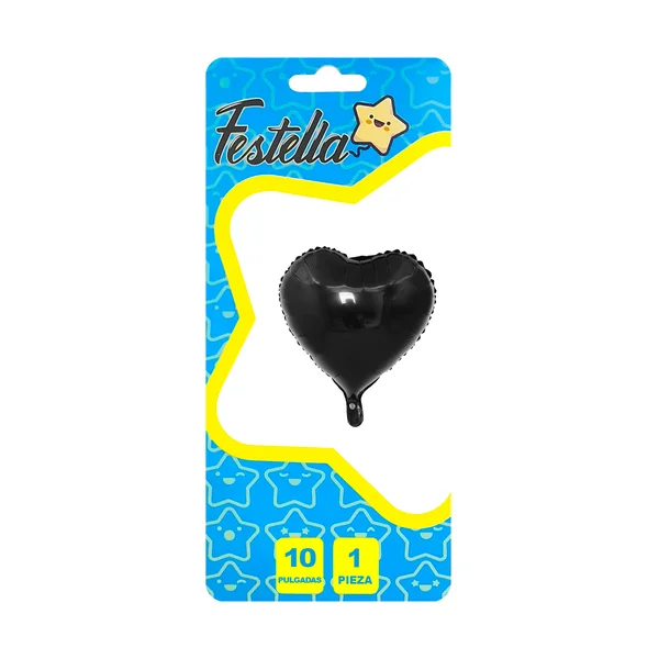 GLOBO CORAZON NEGRO 10" CARTON(PQTX25)