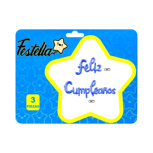 GLOBO FELIZ CUMPLEAÑOS CURSIVO AZUL (PQTX12)