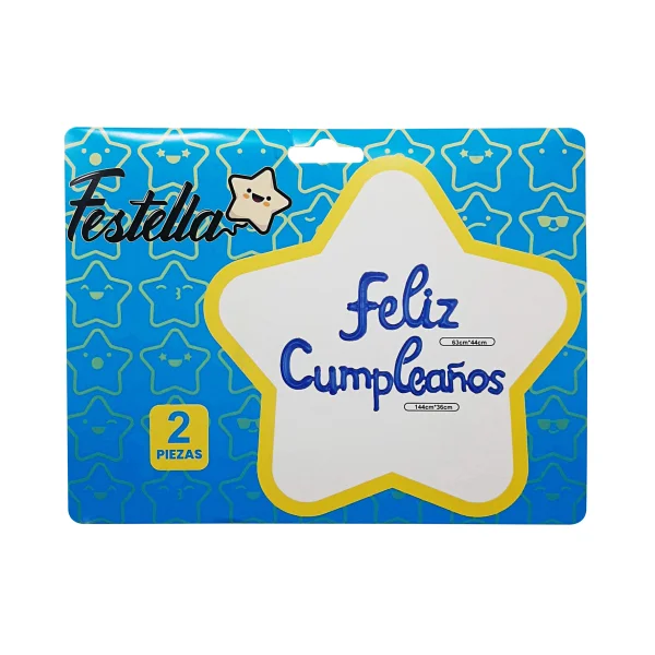 GLOBO FELIZ CUMPLEAÑOS CURSIVO AZUL (PQTX12)