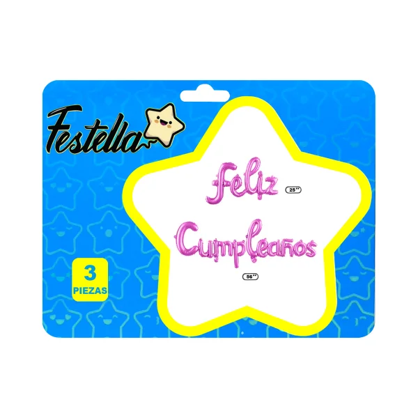 GLOBO FELIZ CUMPLEAÑOS CURSIVO FUCSIA(PQTX12)