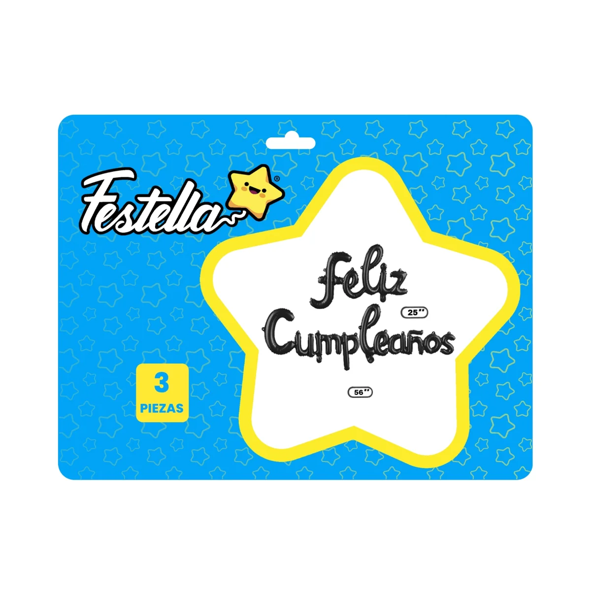 GLOBO FELIZ CUMPLEAÑOS CURSIVO NEGRO (PQTX12)