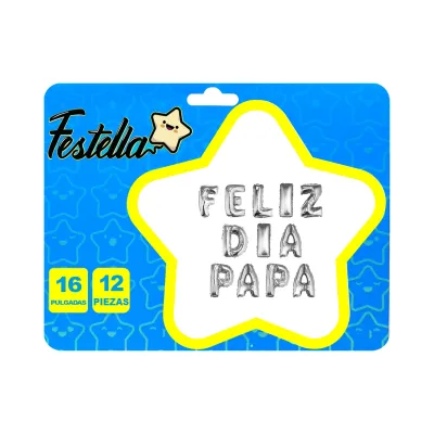 GLOBO FELIZ DIA PAPA PLATEADO 16" (PQTX12)