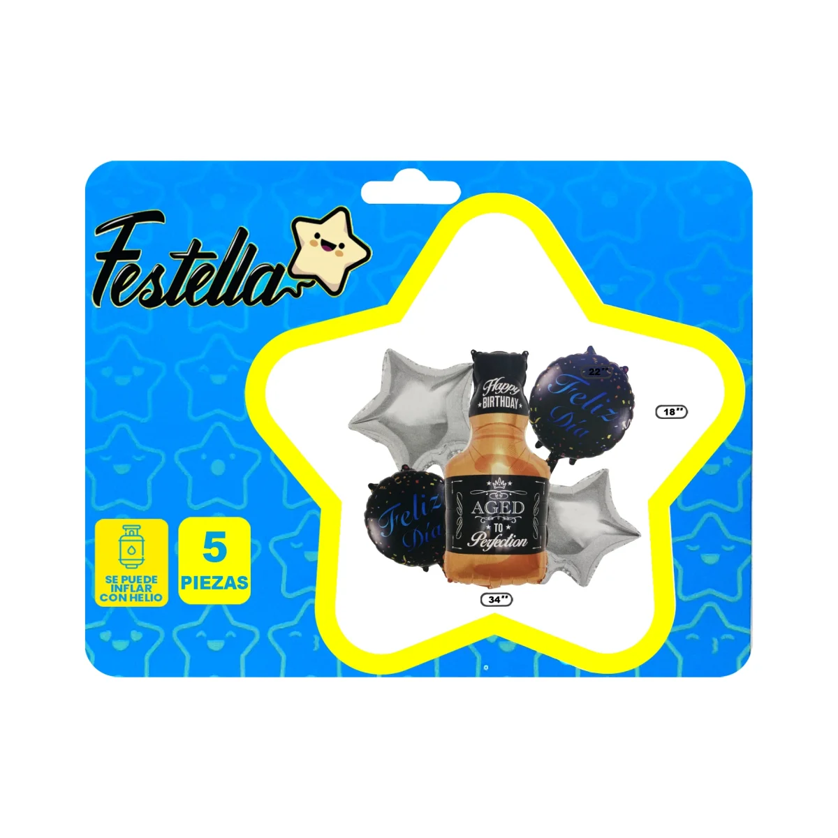 KIT GLOBO BOTELLA FELIZ CUMPLEAÑOS X5PCS